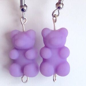 New Gummy Bear Resin Dangle Drop Resin Earrings Fun Candy Cute Purple Fun Gifts